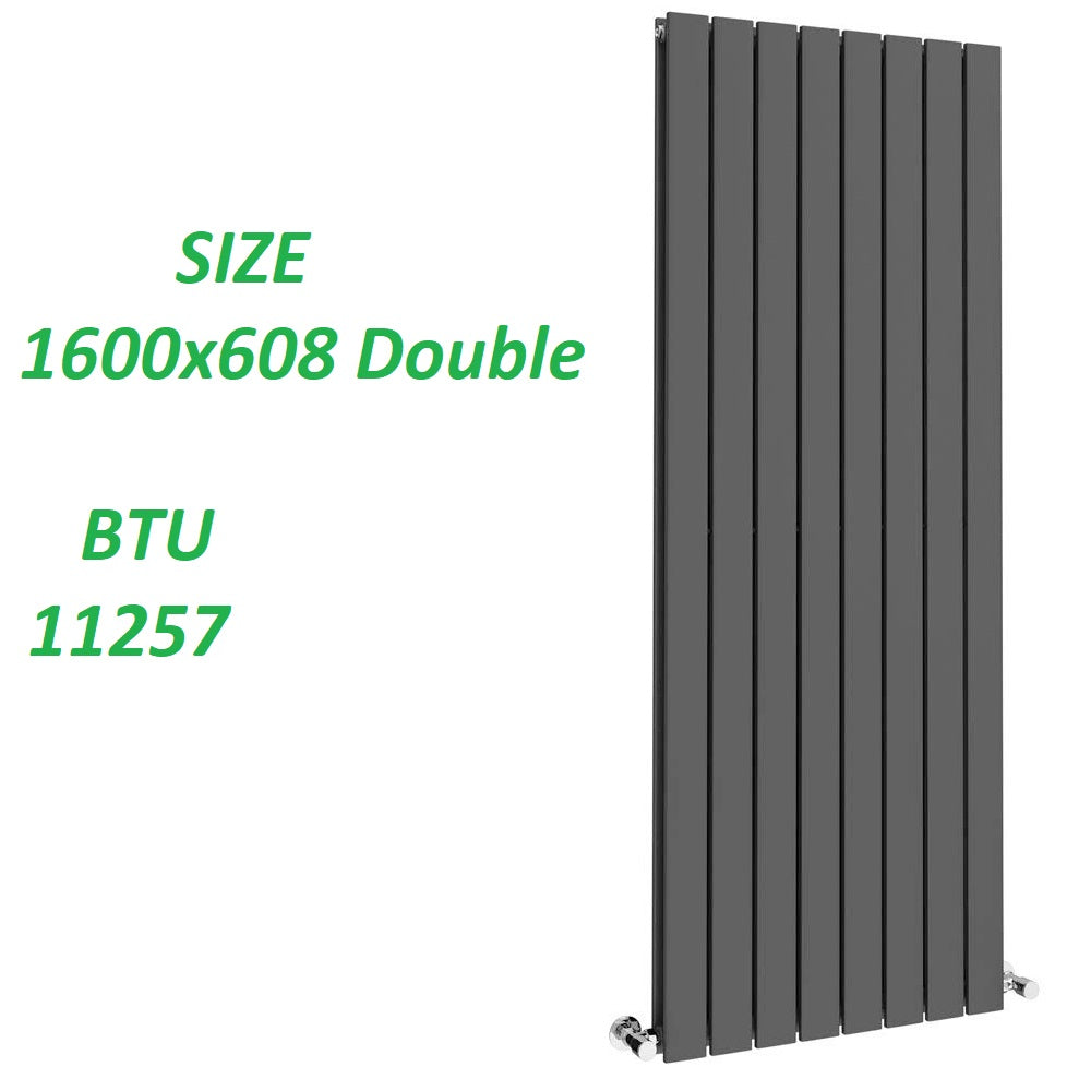 1600 x 608mm Designer Vertical Double Panel Radiator – Anthracite Flat Panel | 11257 BTU