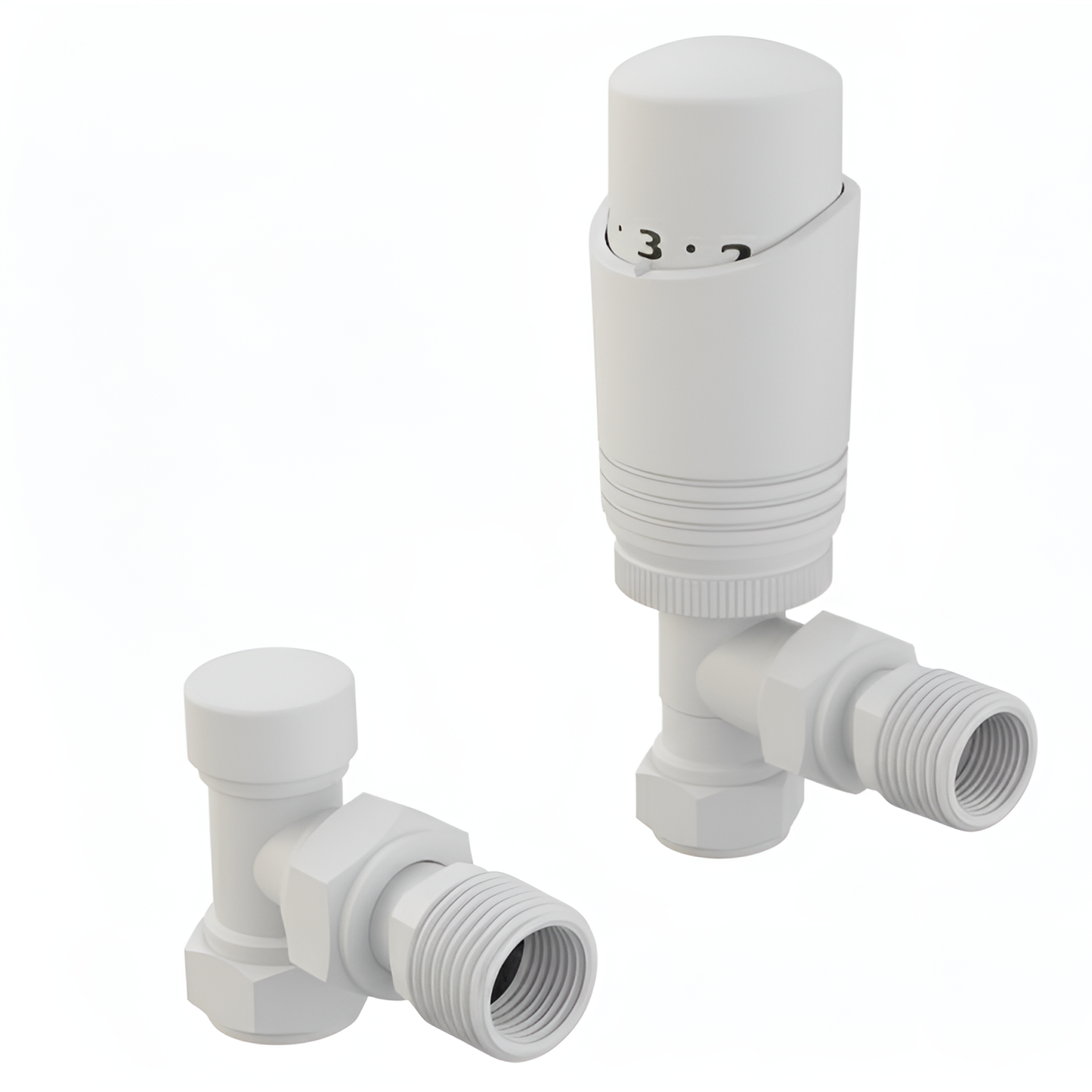 Brita Bathrooms Designer Matt White Thermostatic Angled Radiator Valves with Lockshield – 15mm TRV Pair
