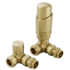 Brita Bathrooms Designer Gold Thermostatic Corner Radiator Valves with Lockshield – 15mm TRV Pair