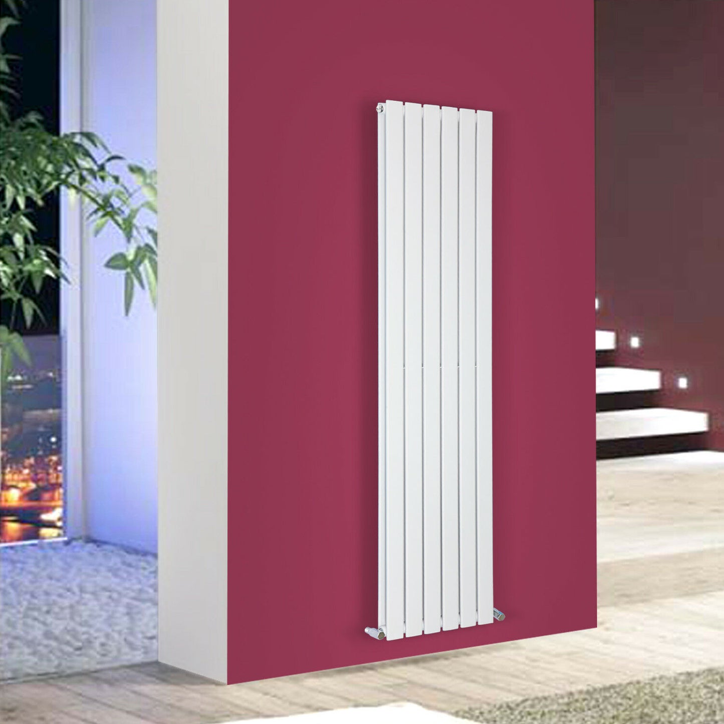 Brita Bathrooms 1600 x 532mm Designer Vertical Flat Double Panel Radiator – Gloss White