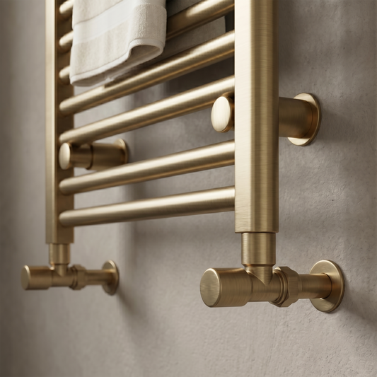 Brita Bathrooms Gold Manual Angled Radiator Valves – 15mm Valve Pair