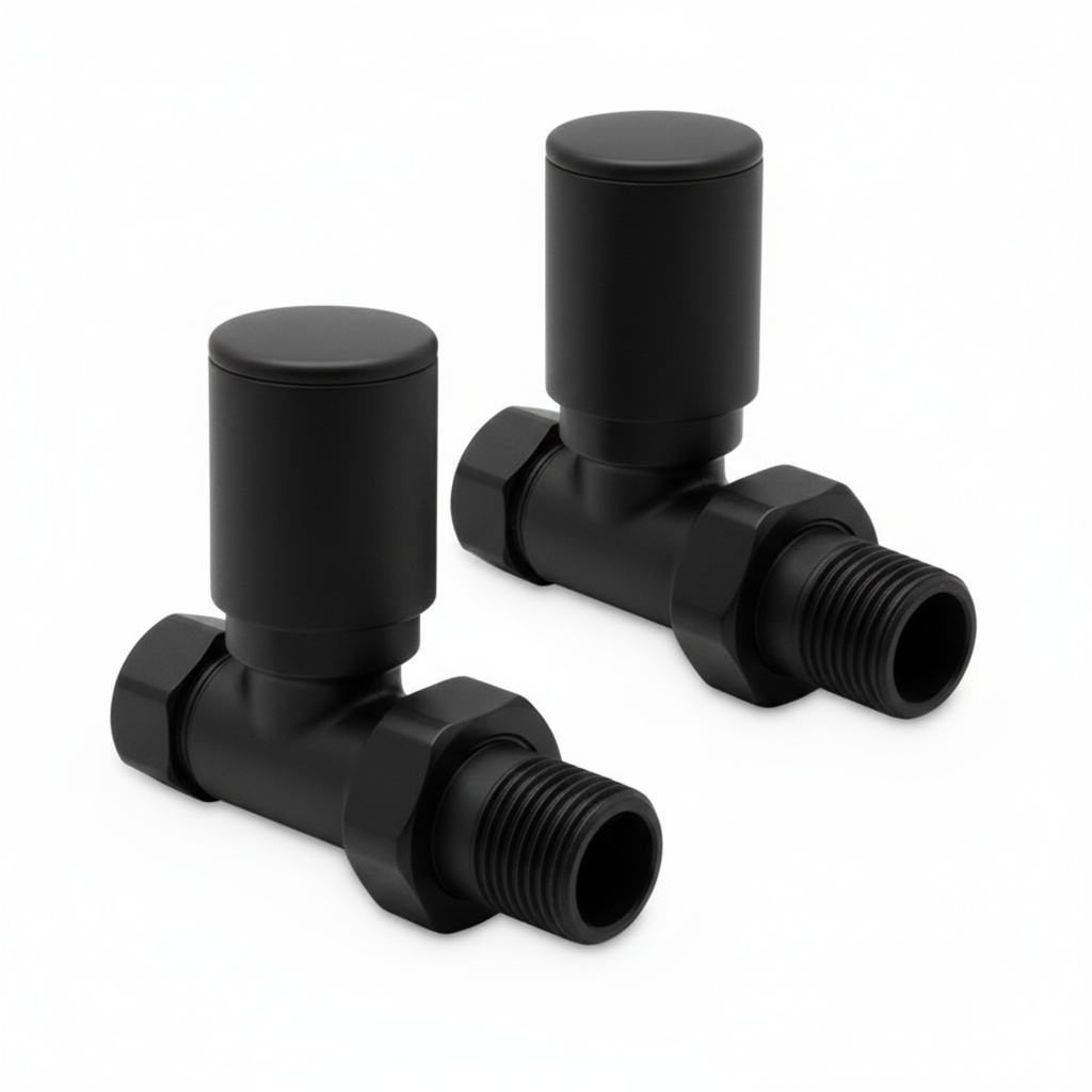 Brita Bathrooms Black Manual Straight Radiator Valves – Matt Black | 15mm Valve Pair