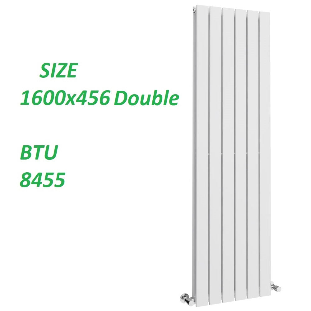 Brita Bathrooms 1800 x 608mm Designer Vertical Flat Double Panel Radiator – Gloss White | 8691 BTU