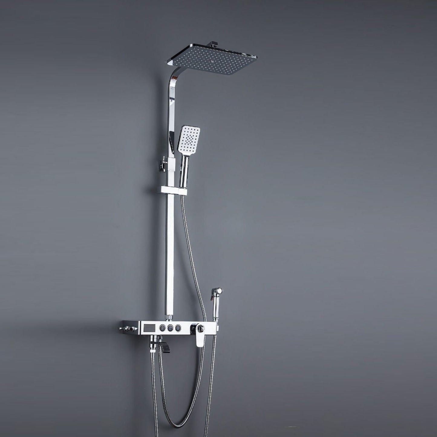 Brita Bathrooms Smart Thermostatic Shower System – Chrome Digital Display with Rainfall Head, Hand Shower, Bath Spout & Bidet (4-in-1)